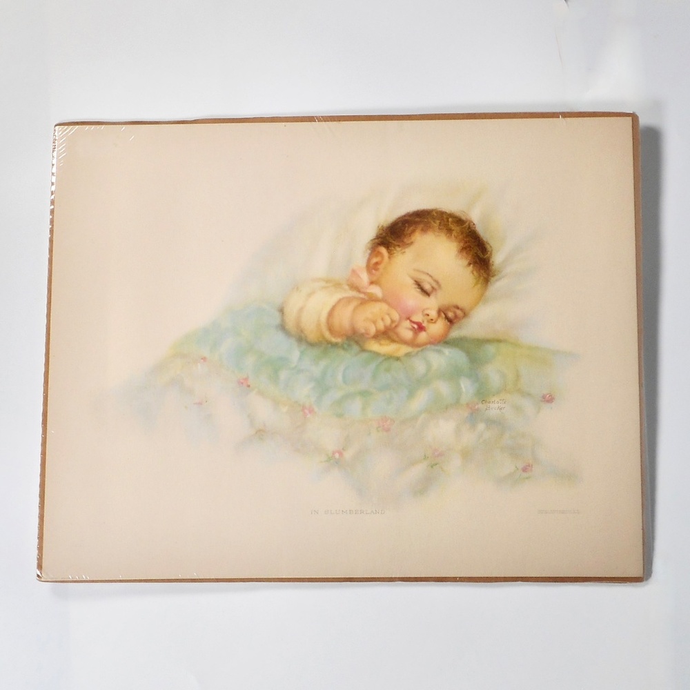 VTG Charlotte Becker Color Art Print Baby Sleeping In Slumberland 18x14 Nursery